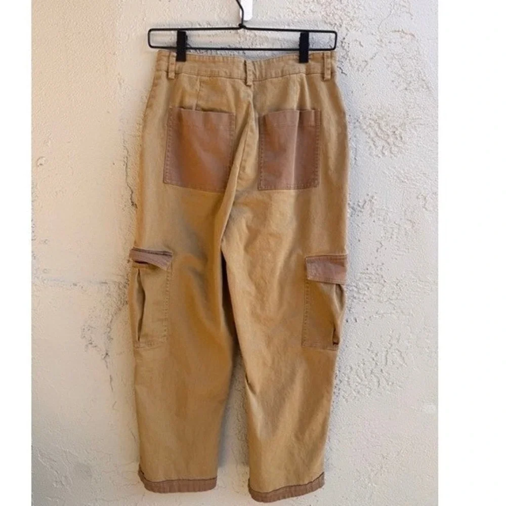 Avec Les Filles Anthropologie Womens Tan Patchwork Cropped Cargo Pants XS Boho